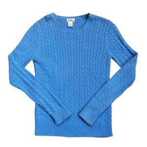 Y2K Lilly Pulitzer White Label Blue Cable Knit Long Sleeve Sweater Size Medium